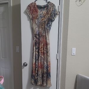 Reba Multicolor Maxi Dress with Gold Accents With Tan Slip